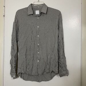 SANDRO Paris black white gingham plaid button down collared shirt medium